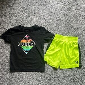 Hurley Black Tee and Neon Yellow Shorts Set